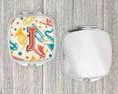 Letter J Retro Teal Orange Musical Instruments Initial Compact Mirror Decorative Travel Makeup Mirror for Women Girls Gifts Pocket Makeup Mirror Folding Handheld