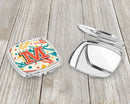 Letter M Retro Teal Orange Musical Instruments Initial Compact Mirror Decorative Travel Makeup Mirror for Women Girls Gifts Pocket Makeup Mirror Folding Handheld