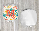 Letter M Retro Teal Orange Musical Instruments Initial Compact Mirror Decorative Travel Makeup Mirror for Women Girls Gifts Pocket Makeup Mirror Folding Handheld