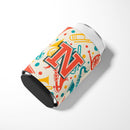 Letter N Retro Teal Orange Musical Instruments Initial Can or Bottle Hugger Cooler Sleeve for Standard 12 oz Cans, Insulated Foam Beer & Soda Can Hugger Reusable