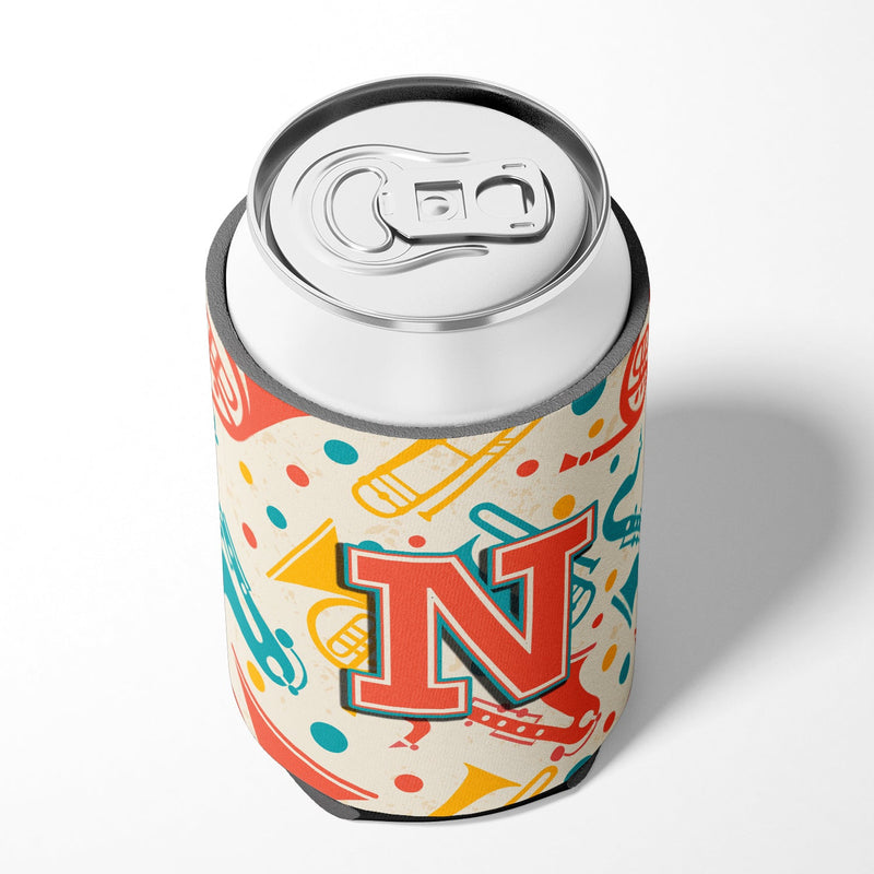 Letter N Retro Teal Orange Musical Instruments Initial Can or Bottle Hugger CJ2001-NCC