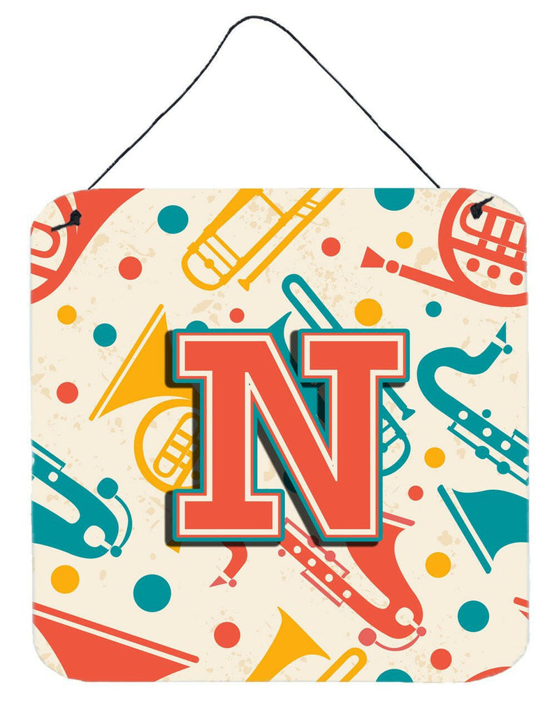 Letter N Retro Teal Orange Musical Instruments Initial Wall or Door Hanging Prints CJ2001-NDS66