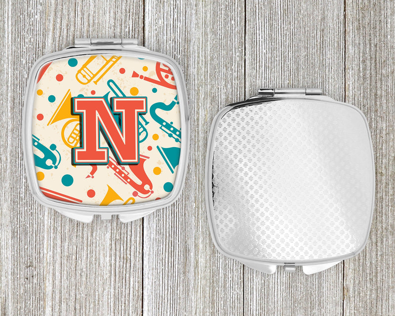 Letter N Retro Teal Orange Musical Instruments Initial Compact Mirror CJ2001-NSCM