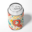 Letter Q Retro Teal Orange Musical Instruments Initial Can or Bottle Hugger Cooler Sleeve for Standard 12 oz Cans, Insulated Foam Beer & Soda Can Hugger Reusable