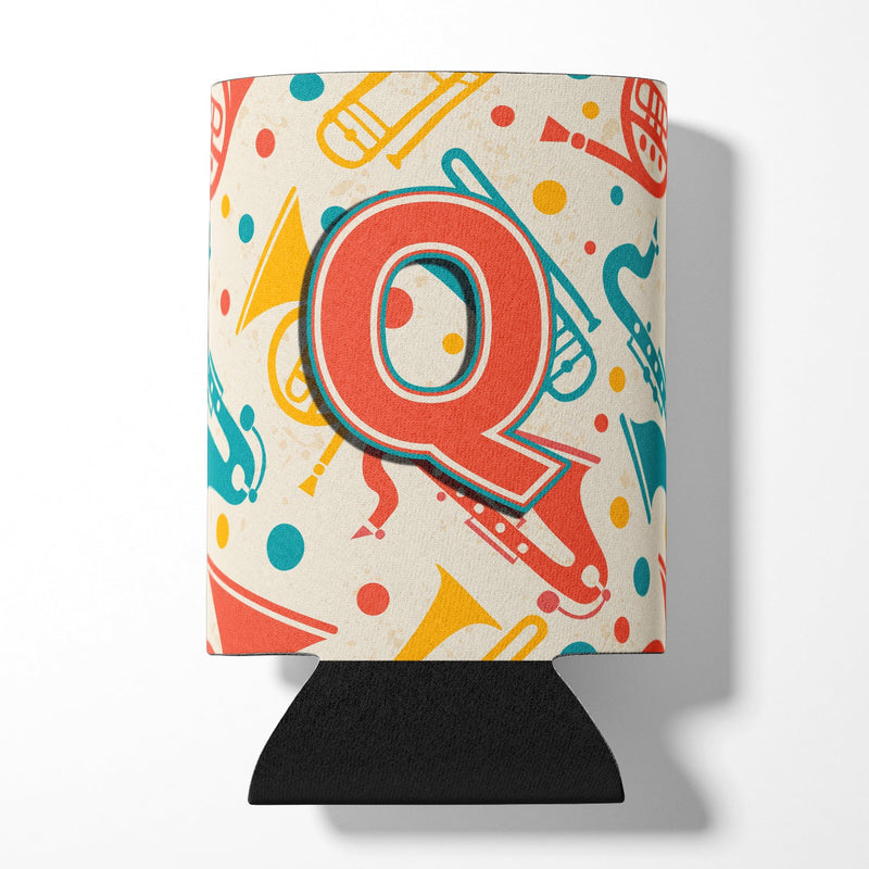 Letter Q Retro Teal Orange Musical Instruments Initial Can or Bottle Hugger CJ2001-QCC