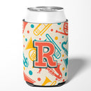 Letter R Retro Teal Orange Musical Instruments Initial Can or Bottle Hugger Cooler Sleeve for Standard 12 oz Cans, Insulated Foam Beer & Soda Can Hugger Reusable