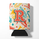 Letter R Retro Teal Orange Musical Instruments Initial Can or Bottle Hugger Cooler Sleeve for Standard 12 oz Cans, Insulated Foam Beer & Soda Can Hugger Reusable