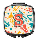 Letter S Retro Teal Orange Musical Instruments Initial Compact Mirror Decorative Travel Makeup Mirror for Women Girls Gifts Pocket Makeup Mirror Folding Handheld