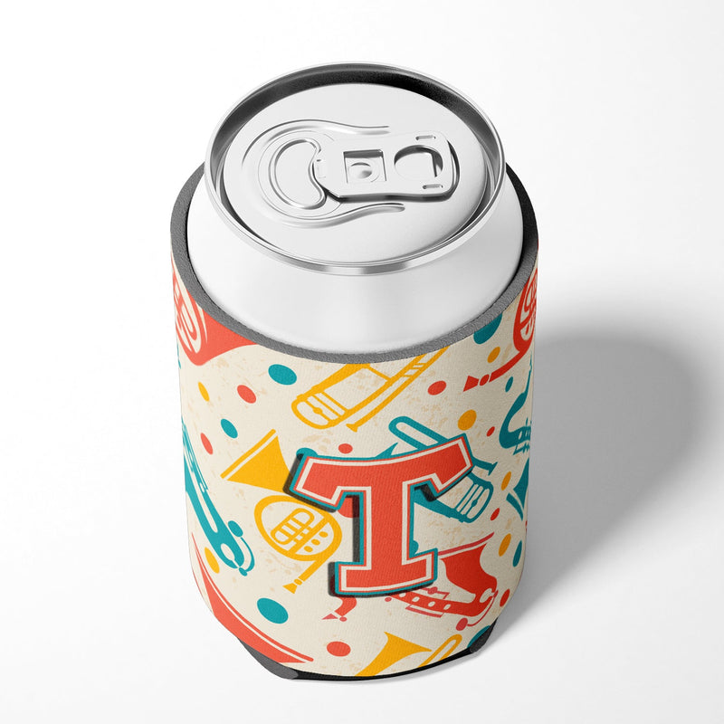 Letter T Retro Teal Orange Musical Instruments Initial Can or Bottle Hugger CJ2001-TCC