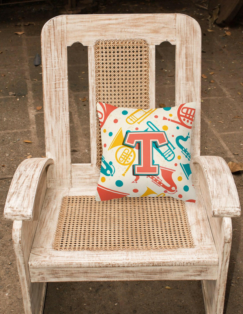 Letter T Retro Teal Orange Musical Instruments Initial Canvas Fabric Decorative Pillow CJ2001-TPW1414