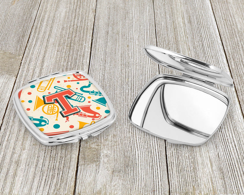 Letter T Retro Teal Orange Musical Instruments Initial Compact Mirror CJ2001-TSCM