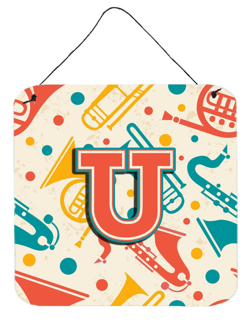 Letter U Retro Teal Orange Musical Instruments Initial Wall or Door Hanging Prints CJ2001-UDS66