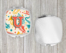 Letter U Retro Teal Orange Musical Instruments Initial Compact Mirror Decorative Travel Makeup Mirror for Women Girls Gifts Pocket Makeup Mirror Folding Handheld