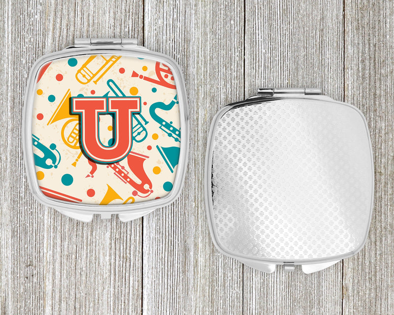 Letter U Retro Teal Orange Musical Instruments Initial Compact Mirror CJ2001-USCM