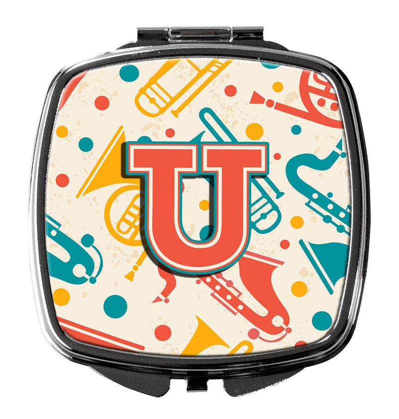 Letter U Retro Teal Orange Musical Instruments Initial Compact Mirror CJ2001-USCM