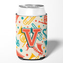 Letter V Retro Teal Orange Musical Instruments Initial Can or Bottle Hugger Cooler Sleeve for Standard 12 oz Cans, Insulated Foam Beer & Soda Can Hugger Reusable