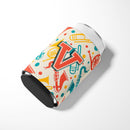 Letter V Retro Teal Orange Musical Instruments Initial Can or Bottle Hugger Cooler Sleeve for Standard 12 oz Cans, Insulated Foam Beer & Soda Can Hugger Reusable