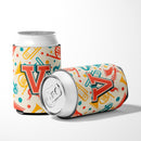 Letter V Retro Teal Orange Musical Instruments Initial Can or Bottle Hugger Cooler Sleeve for Standard 12 oz Cans, Insulated Foam Beer & Soda Can Hugger Reusable