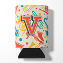 Letter V Retro Teal Orange Musical Instruments Initial Can or Bottle Hugger Cooler Sleeve for Standard 12 oz Cans, Insulated Foam Beer & Soda Can Hugger Reusable