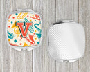Letter V Retro Teal Orange Musical Instruments Initial Compact Mirror Decorative Travel Makeup Mirror for Women Girls Gifts Pocket Makeup Mirror Folding Handheld