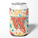 Letter W Retro Teal Orange Musical Instruments Initial Can or Bottle Hugger Cooler Sleeve for Standard 12 oz Cans, Insulated Foam Beer & Soda Can Hugger Reusable