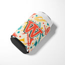 Letter W Retro Teal Orange Musical Instruments Initial Can or Bottle Hugger Cooler Sleeve for Standard 12 oz Cans, Insulated Foam Beer & Soda Can Hugger Reusable