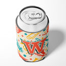 Letter W Retro Teal Orange Musical Instruments Initial Can or Bottle Hugger Cooler Sleeve for Standard 12 oz Cans, Insulated Foam Beer & Soda Can Hugger Reusable