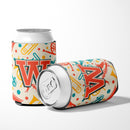 Letter W Retro Teal Orange Musical Instruments Initial Can or Bottle Hugger Cooler Sleeve for Standard 12 oz Cans, Insulated Foam Beer & Soda Can Hugger Reusable