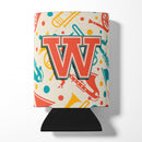 Letter W Retro Teal Orange Musical Instruments Initial Can or Bottle Hugger Cooler Sleeve for Standard 12 oz Cans, Insulated Foam Beer & Soda Can Hugger Reusable