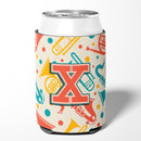 Letter X Retro Teal Orange Musical Instruments Initial Can or Bottle Hugger Cooler Sleeve for Standard 12 oz Cans, Insulated Foam Beer & Soda Can Hugger Reusable