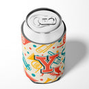 Letter Y Retro Teal Orange Musical Instruments Initial Can or Bottle Hugger Cooler Sleeve for Standard 12 oz Cans, Insulated Foam Beer & Soda Can Hugger Reusable