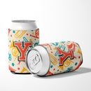 Letter Y Retro Teal Orange Musical Instruments Initial Can or Bottle Hugger Cooler Sleeve for Standard 12 oz Cans, Insulated Foam Beer & Soda Can Hugger Reusable