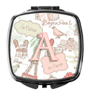 Letter A Love in Paris Pink Compact Mirror – Stylish Purse Mirror with Artistic Covers CJ2002-ASCM