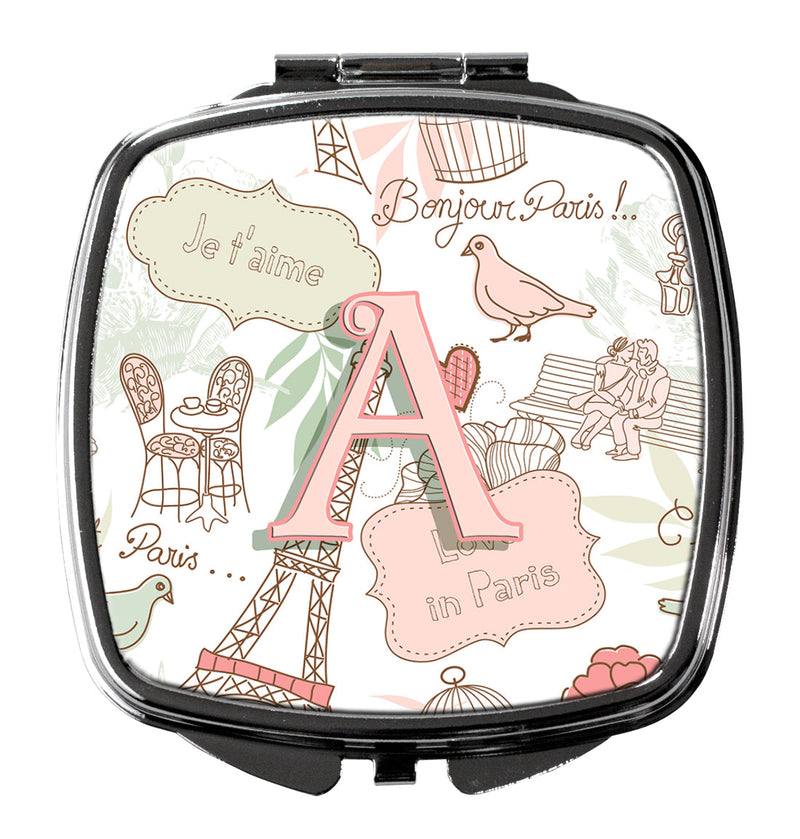 Letter A Love in Paris Pink Compact Mirror CJ2002-ASCM