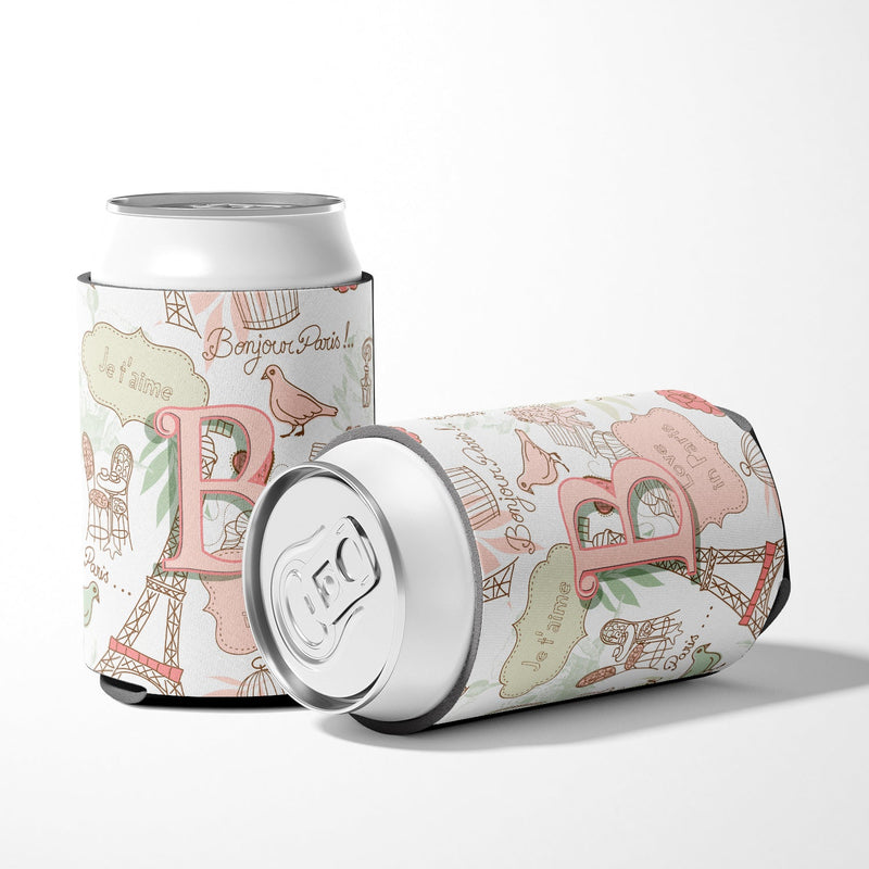 Letter B Love in Paris Pink Can or Bottle Hugger CJ2002-BCC