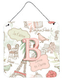 Letter B Love in Paris Pink Wall or Door Hanging Prints CJ2002-BDS66
