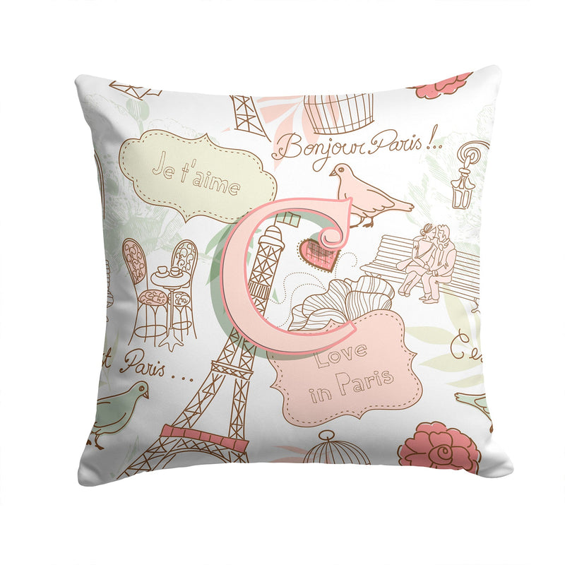 Letter C Love in Paris Pink Canvas Throw Pillow - 14x14 Decorative Pillow – Art for Your Home & Patio CJ2002-CPW1414