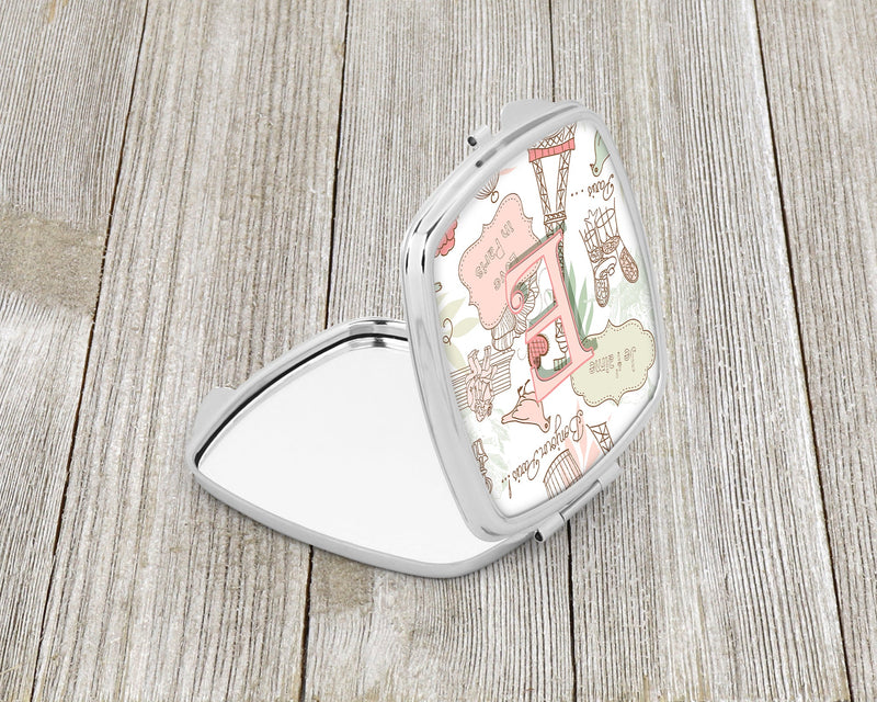 Letter E Love in Paris Pink Compact Mirror – Stylish Purse Mirror with Artistic Covers CJ2002-ESCM