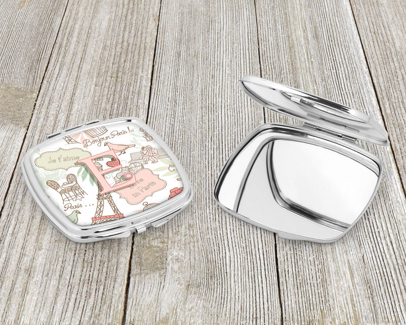 Letter E Love in Paris Pink Compact Mirror – Stylish Purse Mirror with Artistic Covers CJ2002-ESCM