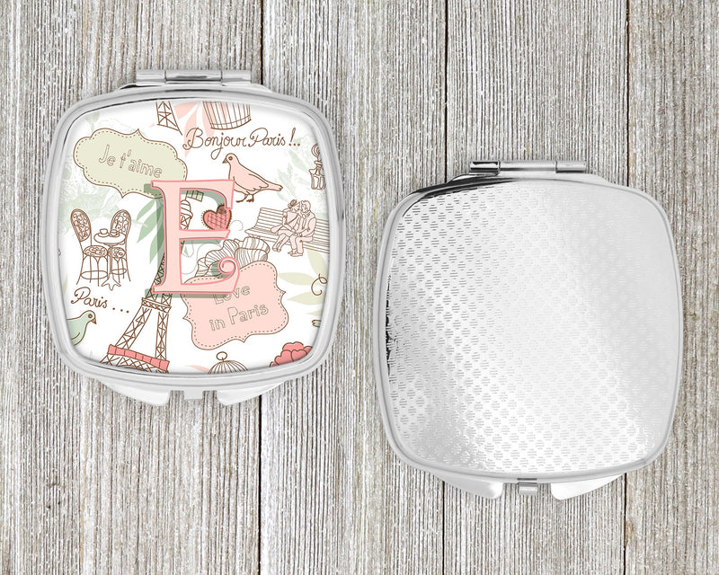 Letter E Love in Paris Pink Compact Mirror – Stylish Purse Mirror with Artistic Covers CJ2002-ESCM