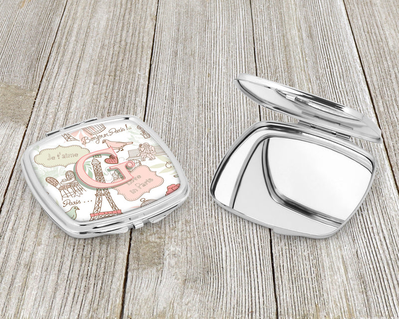 Letter G Love in Paris Pink Compact Mirror – Stylish Purse Mirror with Artistic Covers CJ2002-GSCM