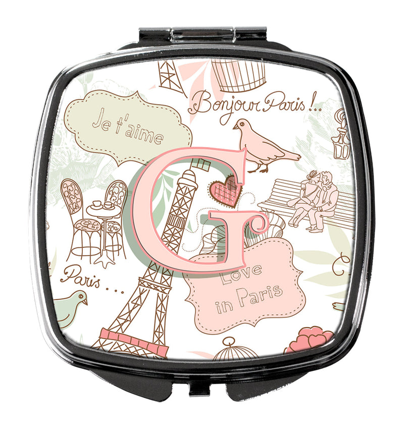 Letter G Love in Paris Pink Compact Mirror – Stylish Purse Mirror with Artistic Covers CJ2002-GSCM