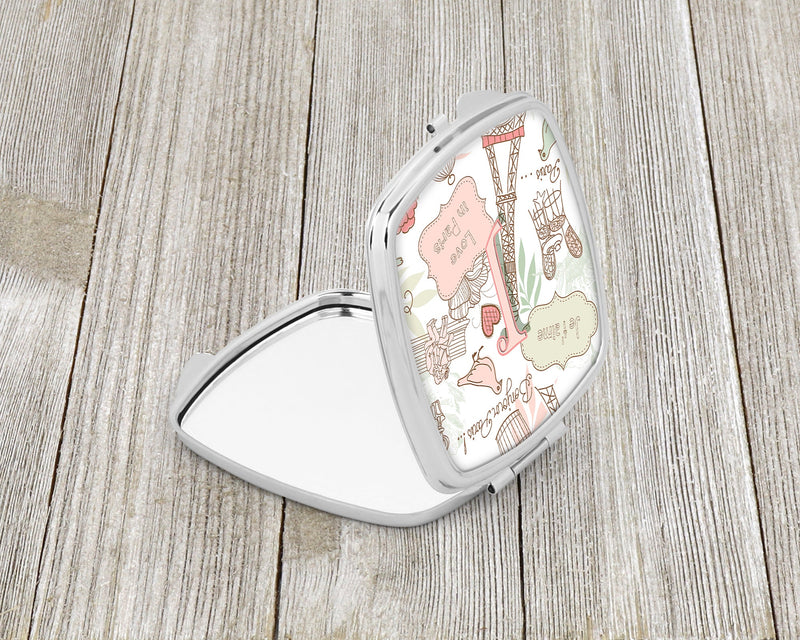 Letter J Love in Paris Pink Compact Mirror CJ2002-JSCM