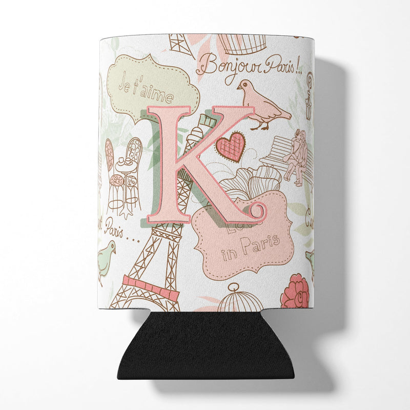 Letter K Love in Paris Pink Can or Bottle Hugger CJ2002-KCC