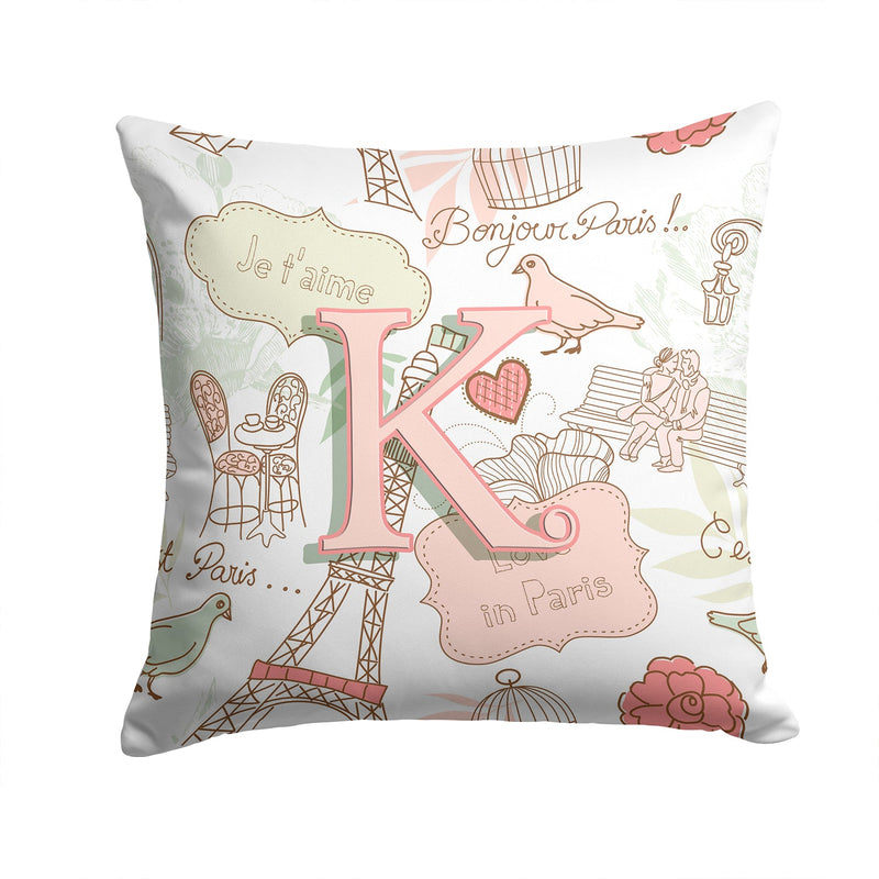 Letter K Love in Paris Pink Canvas Throw Pillow - 14x14 Decorative Pillow – Art for Your Home & Patio CJ2002-KPW1414