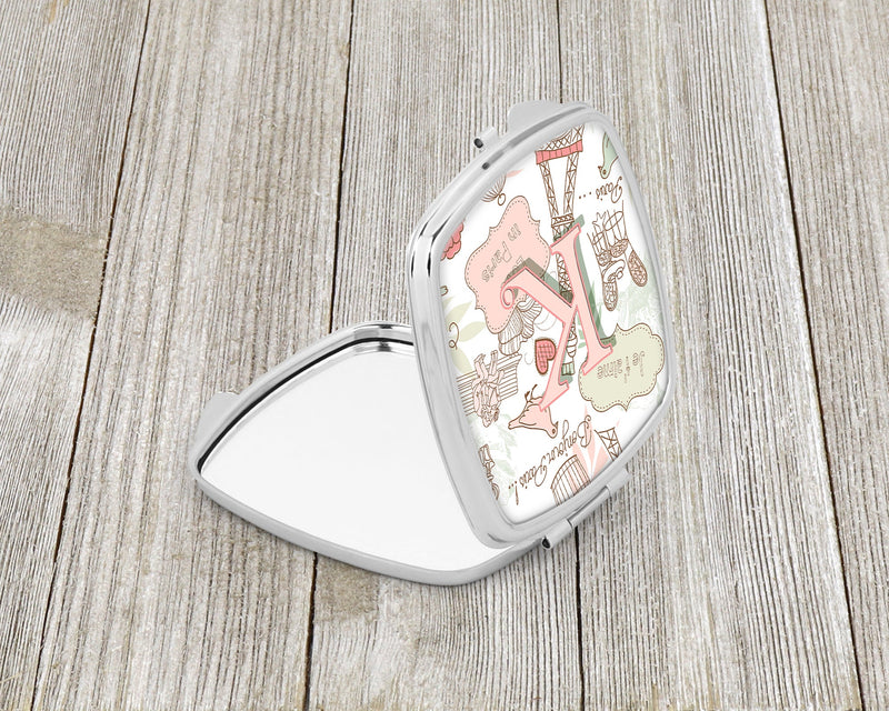 Letter K Love in Paris Pink Compact Mirror – Stylish Purse Mirror with Artistic Covers CJ2002-KSCM