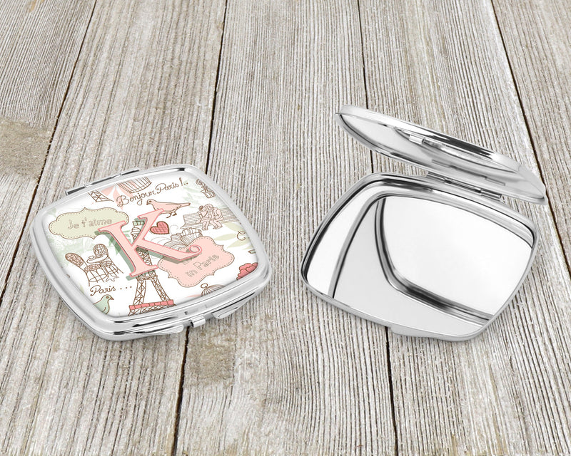 Letter K Love in Paris Pink Compact Mirror – Stylish Purse Mirror with Artistic Covers CJ2002-KSCM