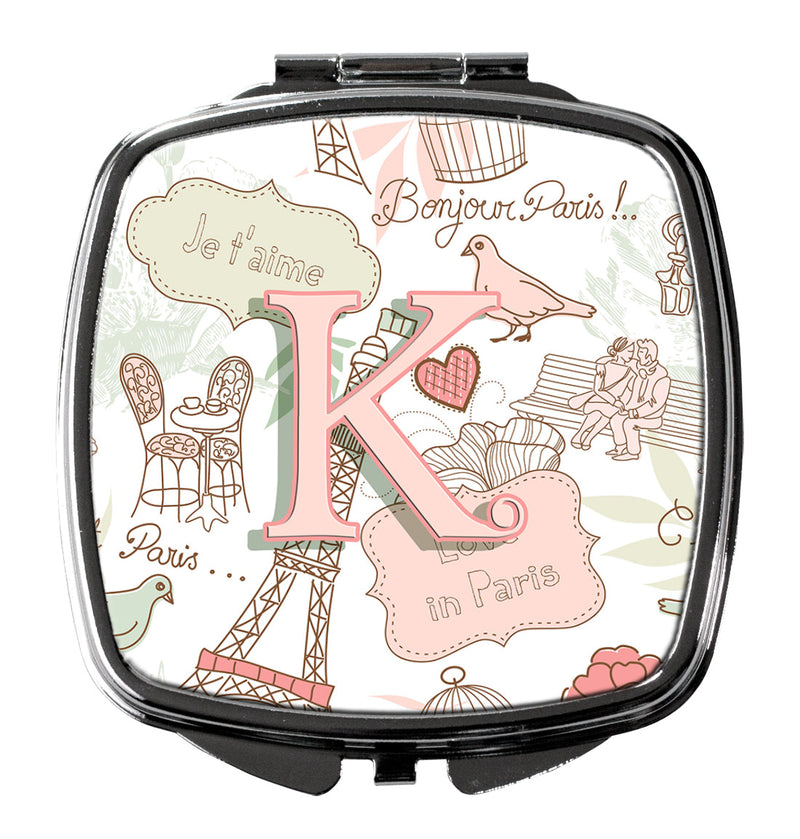 Letter K Love in Paris Pink Compact Mirror – Stylish Purse Mirror with Artistic Covers CJ2002-KSCM