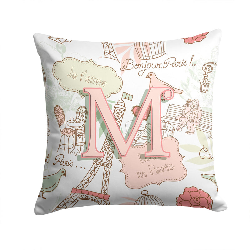 Letter M Love in Paris Pink Canvas Throw Pillow - 14x14 Decorative Pillow – Art for Your Home & Patio CJ2002-MPW1414