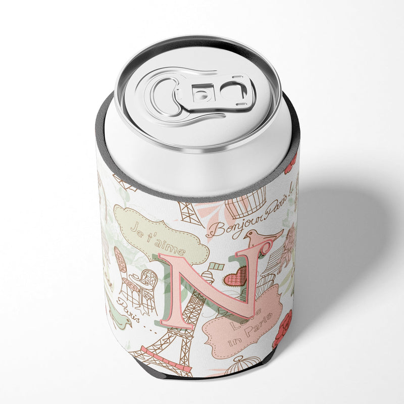 Letter N Love in Paris Pink Can or Bottle Hugger CJ2002-NCC